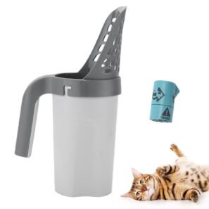 Pelle et boîte de rangement pour litière de chat – Pelle-tamis pour le nettoyage des déjections (avec sacs à déchets inclus)