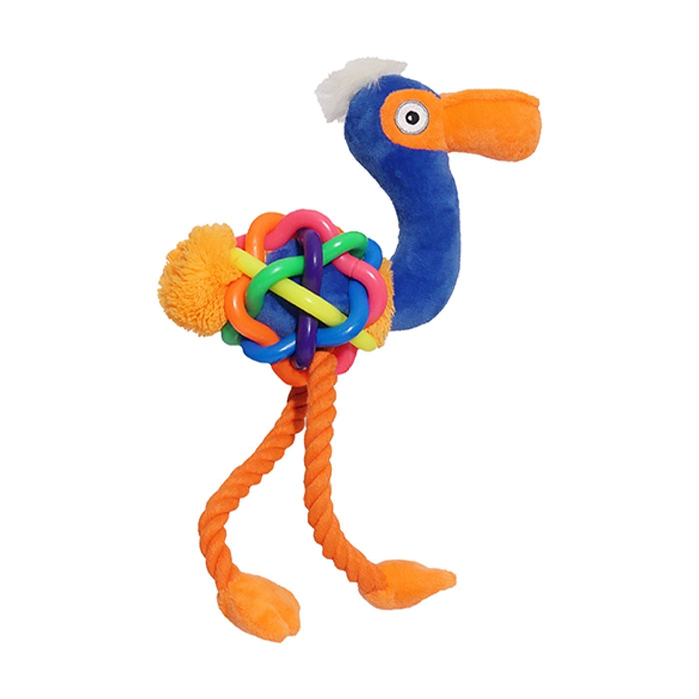 2026/08/1000393891.jpg Jouet pour chien Toucan avec balle tubulaire en caoutchouc, corde et peluche - LeoPet – Image 1